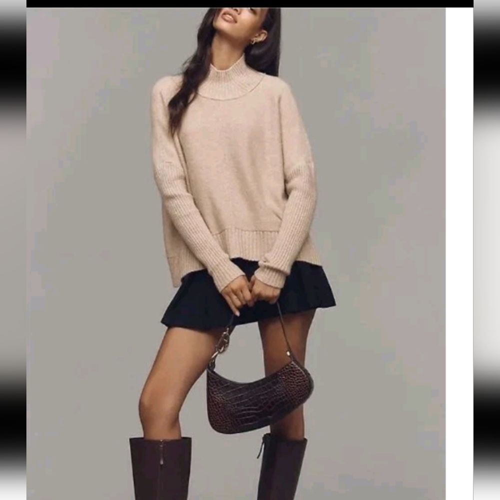 Maeve By Anthropologie Womens Beige Gretchen Cozy Mock-neck Soft Sweater XL